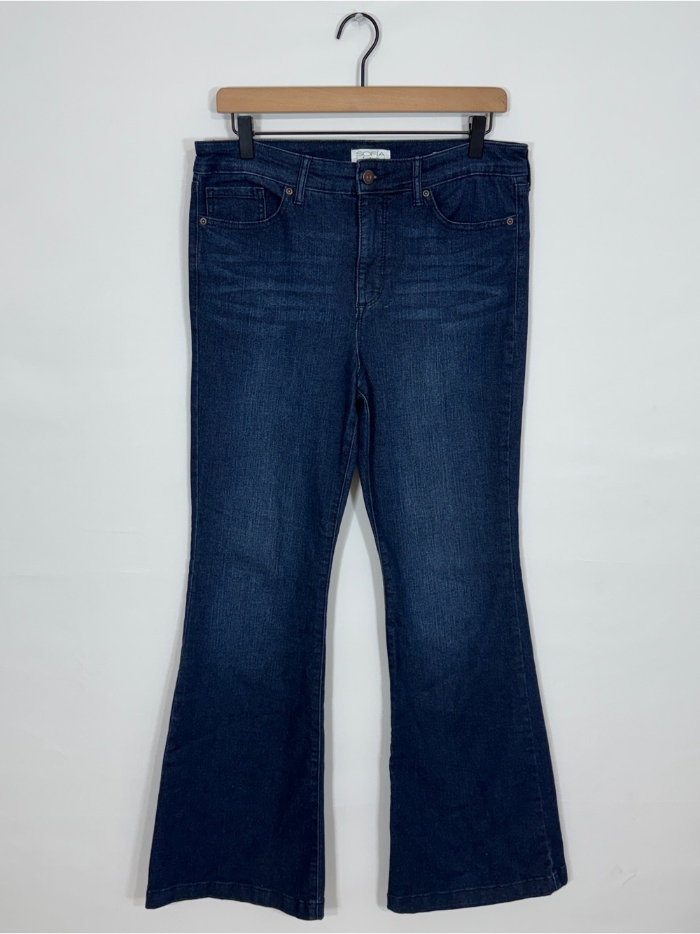 WJ101 {Sofia Vergara} "Melisa Flare" Short Petite Dark Blue Denim Jeans